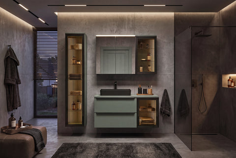 Badezimmer-Oberschrank Sombrela Glas 40 × 78 × 19 cm mit 1 Tür, mit LED-Beleuchtung – Ansicht 8