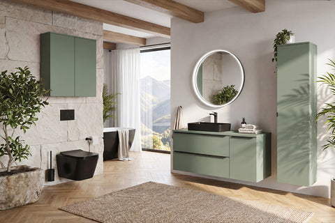 Badezimmer-Oberschrank Sombrela Schilfgrün 40 × 78 × 19 cm mit 1 Tür, mit LED-Beleuchtung – Ansicht 3