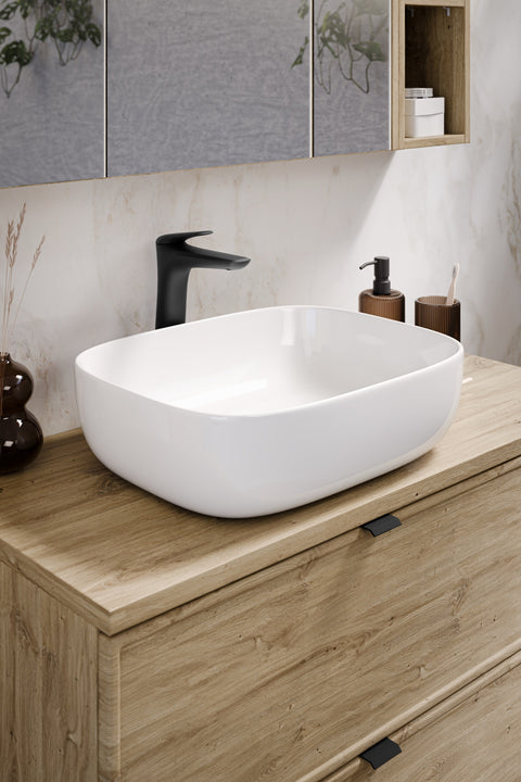 Badmöbel-Set Asteya Grün 60 cm – Waschbecken + Waschtischplatte + Waschbeckenunterschrank – Ansicht 4