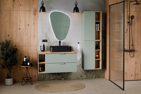 Badmöbel-Set Asteya Grün 60 cm – Waschtischplatte + Waschbeckenunterschrank – Ansicht 2
