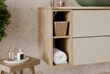 Badmöbel-Set Asteya Grün 80 cm – Waschtischplatte + Regal + Waschbeckenunterschrank – Ansicht 4