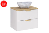 Badmöbel-Set Asteya Weiß 60 cm – Waschbecken + Waschtischplatte + Waschbeckenunterschrank – Ansicht 3