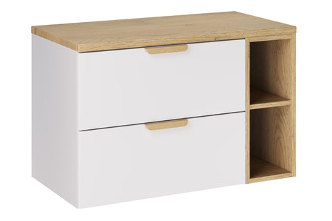 Badmöbel-Set Asteya Weiß 80 cm – Waschtischplatte + Regal + Waschbeckenunterschrank – Ansicht 2