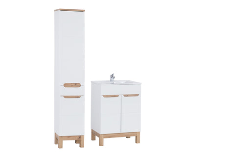 Badmöbel-Set Balvina Weiß 60 cm – Hochschrank + Waschbeckenunterschrank + Badzubehör