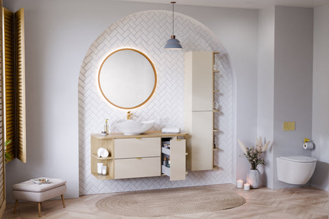 Badmöbel-Set Dalvira Kaschmir 100 cm – Waschtischplatte + Waschbeckenunterschrank + Hängeschrank – Ansicht 2