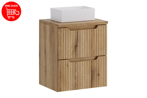Badmöbel-Set Novira Coast Evoke Eiche 50 cm – Waschtischplatte + Waschbecken + Waschbeckenunterschrank – Ansicht 3