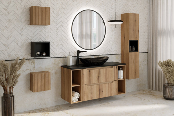 Badmöbel-Set Novira Coast Evoke Eiche 50 cm – Waschtischplatte + Waschbeckenunterschrank