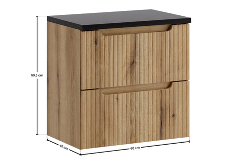 Badmöbel-Set Novira Coast Evoke Eiche 60 cm – Waschtischplatte + Waschbeckenunterschrank – Ansicht 4