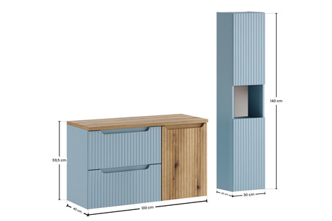 Badmöbel-Set Novira Denimblau 100 cm – Waschtischplatte + Hängeschrank + Hochschrank – Ansicht 6