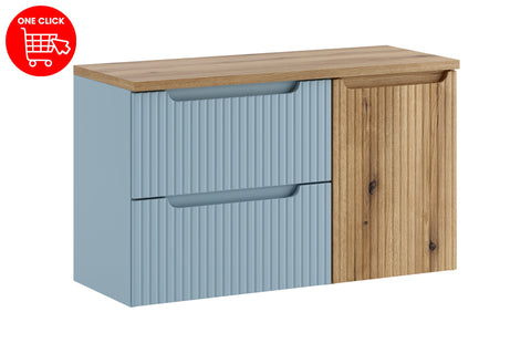 Badmöbel-Set Novira Denimblau 100 cm – Waschtischplatte + Hängeschrank + Waschbeckenunterschrank – Ansicht 4