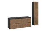 Badmöbel-Set Talvera Casella Eiche 120 cm – Hochschrank + 2 × Waschbeckenunterschrank + Waschtischplatte