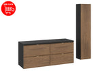 Badmöbel-Set Talvera Casella Eiche 120 cm – Hochschrank + 2 × Waschbeckenunterschrank + Waschtischplatte – Ansicht 2