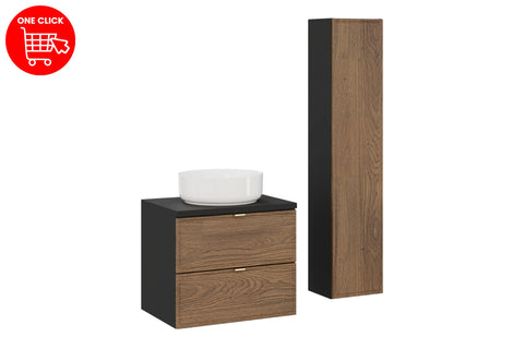 Badmöbel-Set Talvera Casella Eiche 60 cm – Waschbecken + Hochschrank + Waschbeckenunterschrank (set-tc b black 60cm un maja hc) – Ansicht 2