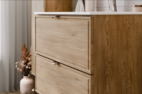 Badmöbel-Set Terrana Cremona Eiche 120 cm – Waschtischplatte + 2 × Waschbeckenunterschrank – Ansicht 5
