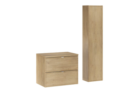 Badmöbel-Set Terrana Cremona Eiche 60 cm – Waschtischplatte + Hochschrank + Waschbeckenunterschrank – Ansicht 2
