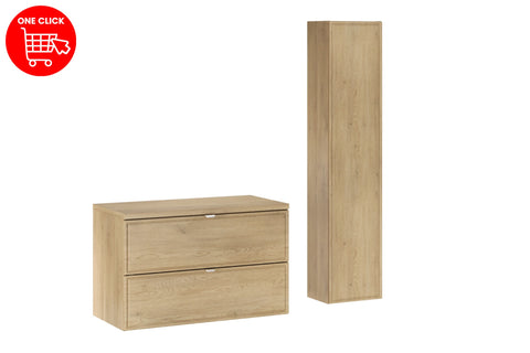 Badmöbel-Set Terrana Cremona Eiche 80 cm – Waschtischplatte + Hochschrank + Waschbeckenunterschrank – Ansicht 3
