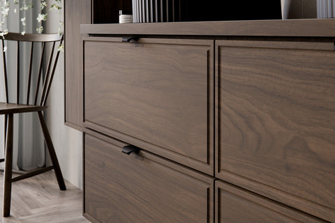 Badmöbel-Set Terrana Walnuss Villa 80 cm – Hochschrank + Waschbeckenunterschrank + Waschtischplatte – Ansicht 5
