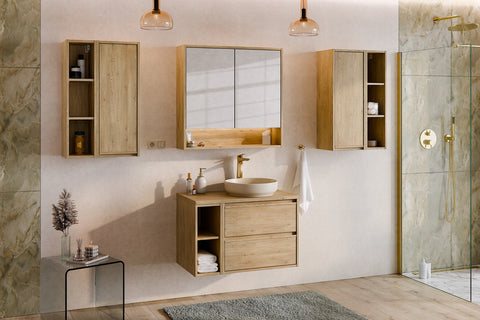 Badmöbel-Set Violetta Cremona Eiche 60 cm – Waschbecken + Waschtischplatte + Waschbeckenunterschrank – Ansicht 2