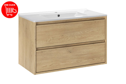 Badmöbel-Set Violetta Cremona Eiche 80 cm – Waschbecken + Waschbeckenunterschrank – Ansicht 3