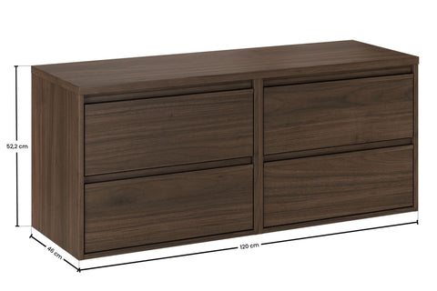 Badmöbel-Set Violetta Walnuss Villa 120 cm – Waschtischplatte + 2 × Waschbeckenunterschrank – Ansicht 4