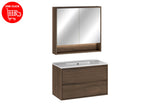 Badmöbel-Set Violetta Walnuss Villa 80 cm – Waschbecken + Spiegelschrank + Waschbeckenunterschrank – Ansicht 3