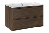 Badmöbel-Set Violetta Walnuss Villa 80 cm – Waschbecken + Waschbeckenunterschrank – Ansicht 2