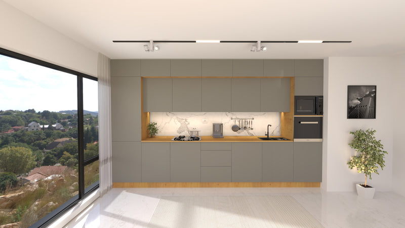 Nexa Küchenzeile KÜ05-L – Beige – 420 cm – Großzügige Designküche mit maximalem Stauraum
