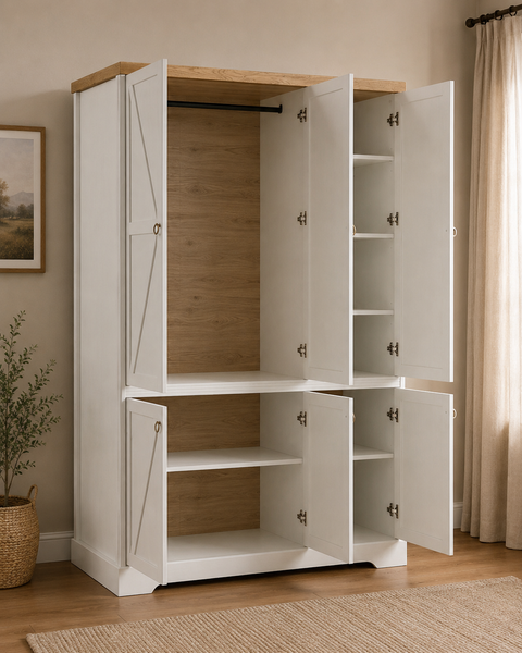 Bellmont Geräumiger 6-türiger Kleiderschrank im eleganten Landhausstil – Opalweiß / Cremona Eiche – Ansicht 4