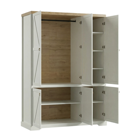 Bellmont Geräumiger 6-türiger Kleiderschrank im eleganten Landhausstil – Opalweiß / Cremona Eiche – Ansicht 5