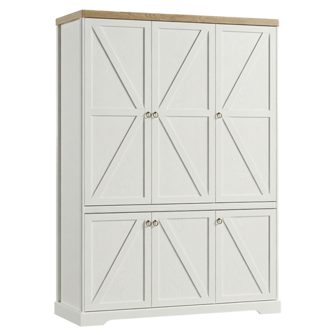 Bellmont Geräumiger 6-türiger Kleiderschrank im eleganten Landhausstil – Opalweiß / Cremona Eiche