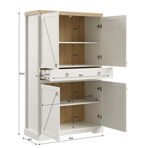 Bellmont Sideboard mit 4 Türen und 1 Schublade – Opalweiß / Cremona Eiche – Ansicht 6