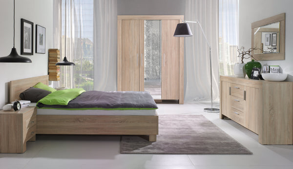 Cezar Schlafzimmer-Set 4-teilig mit Kleiderschrank, Sideboard und Nachttisch – Sonoma Eiche