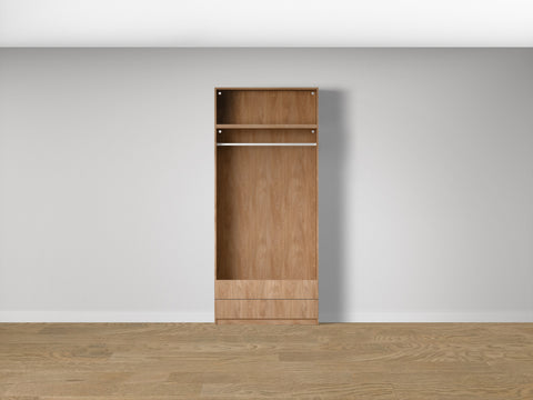 Combo Kleiderschrank-Set 10 – Korpus S2D mit Kleiderstange und 2 Schubladen – Puccini Eiche
