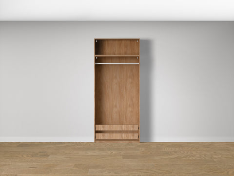 Combo Kleiderschrank-Set 11 – Korpus S2D mit Kleiderstange und 2 Schubladen – Puccini Eiche