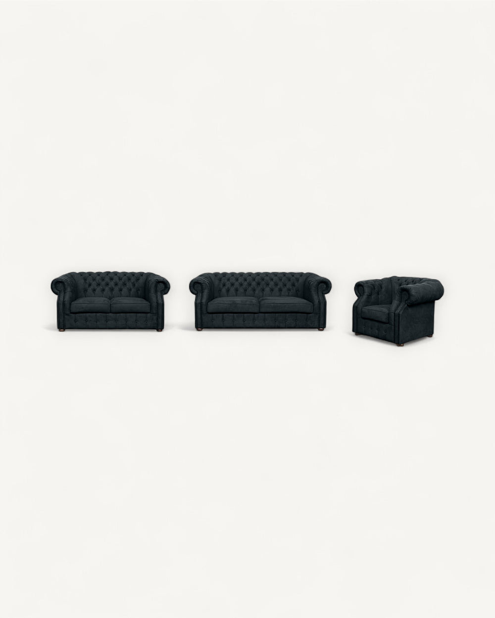 Chesterfield-Sofa Luxura – Echtleder Premium – Handgefertigt – Garantierte Qualität – Premium Set 3 – 2 – 1 – 3 Teile