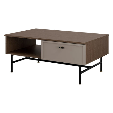 Elora Couchtisch 90 cm mit Schublade und offenem Fach – Baltic Storm / Toffee