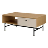 Elora Couchtisch 90 cm mit Schublade und offenem Fach – Frühlingseiche / Macadamia