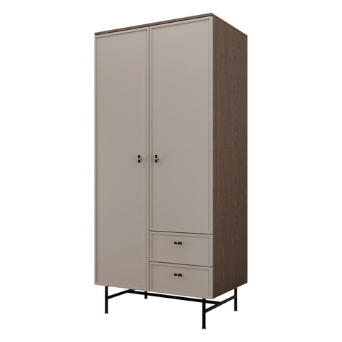 Elora Kleiderschrank 90 cm mit 2 Türen und 2 Schubladen – Baltic Storm / Toffee