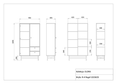 Elora Vitrine (Highboard mit Glastür) in Baltic Storm / Toffee – Maßzeichnung