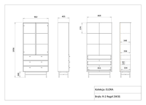 Elora Vitrine (Highboard mit Glastüren) in Frühlingseiche / Macadamia – Maßzeichnung