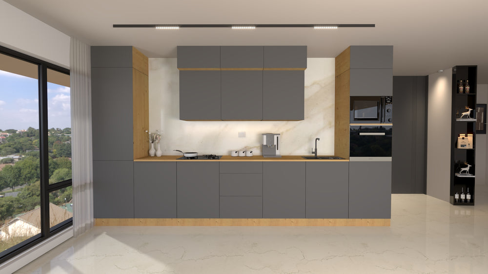 Nexa Küchenzeile KÜ04-L – Grau – 420 cm – Modernes Küchensystem mit durchdachter Stauraumlösung