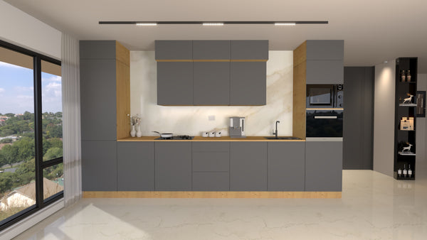Nexa Küchenzeile KÜ04-L – Grau – 420 cm – Modernes Küchensystem mit durchdachter Stauraumlösung