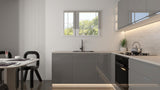 Velmora Winkelküche 300 × 185 cm KÜ04 – Moderne L-Küche ohne Arbeitsplatte – MDF Fronten – Grau Hochglanz