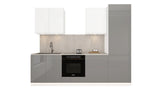 Küchenblock Velmora KÜ07 – 260 cm – Grau & Weiß Hochglanz – Moderne Küchenzeile ohne Arbeitsplatte