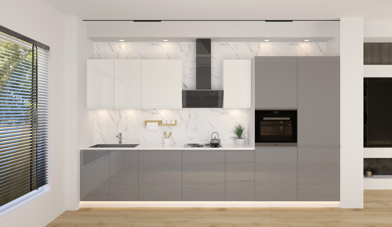 Velmora Küchenmöbel-Set KÜ06-A 360 cm – Grau & Weiß Moderne Küchenzeile großzügigem Stauraum