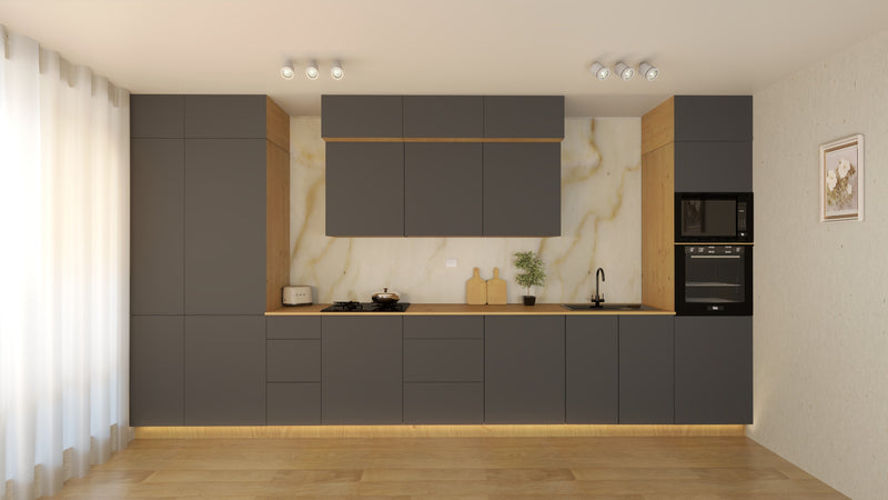 Nexa Küchenmöbel-Set KÜ03-L – Grau – Stilvolle 460 cm Küchenlösung mit maximalem Stauraum und moderner Eleganz