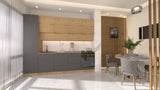 Nexa Küchenzeile KÜ06-L – Woodline & Grau – 300 cm – Moderne Familienküche mit Hochschrank und großzügigem Stauraum