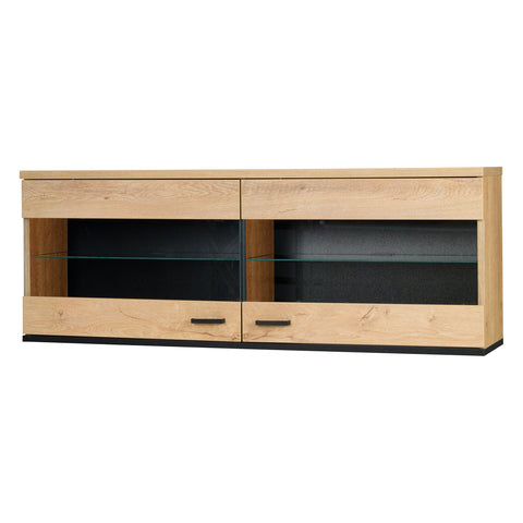 John Hängevitrine 121 cm mit 2 Glasklappen – Eiche Lefkas / Schwarz
