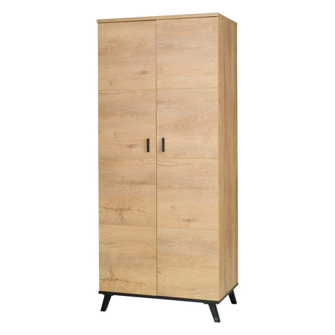 John Kleiderschrank 81 cm mit 2 Türen – Eiche Lefkas / Schwarz