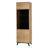 John Vitrine 61 cm mit Glastür – Eiche Lefkas / Schwarz